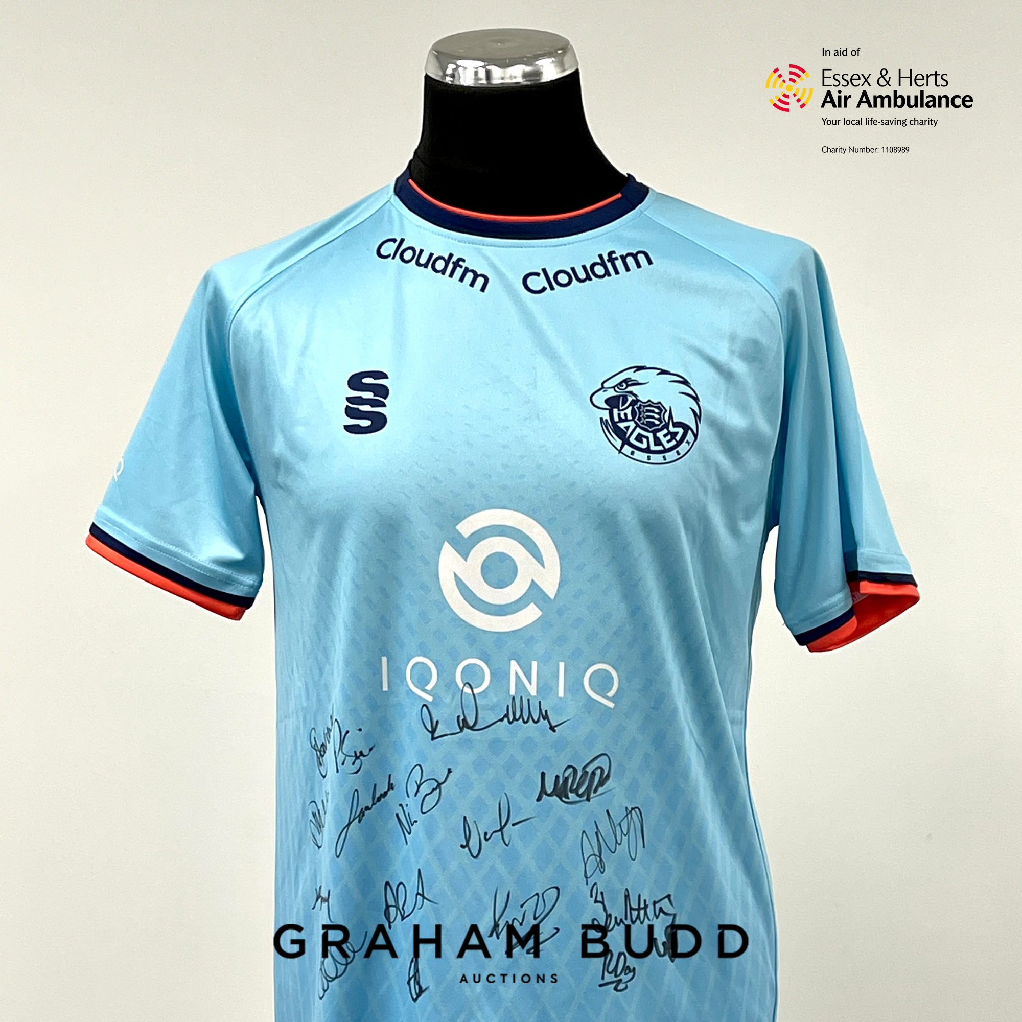 Squad signed blue Essex "Eagles" County Cricket Club Royal London Club replica shirt, season 2021-