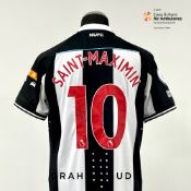 Allan Saint-Maximin signed black and white striped Newcastle United no.10 home jersey, season 2021-