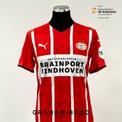 Carlos Vinicius squad signed red PSV Eindhoven no.9 home jersey, season 2021-22, match-issue,