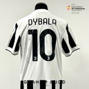 Paulo Dybala signed white and black striped Juventus FC Replica no.10 home jersey, season 2021-22,