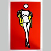 Julian Opie (British, b.1958) 'Women Taking off Man's Shirt', Screenprint in colour. Unframed,