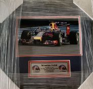 Sebastian Vettel signed/framed action Red Bull Racing photograph, Vettel has just announced his