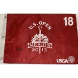 Justin Rose (UK) signed 2013 US Open Flag, Merion Golf Course, Signed in black permanent marker.