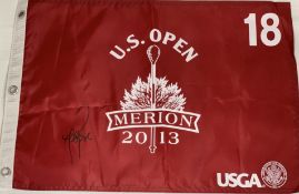 Justin Rose (UK) signed 2013 US Open Flag, Merion Golf Course, Signed in black permanent marker.