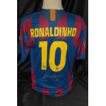 Ronaldinho Barcelona 2005-06 season signed shirt, with this particular one a replica of that worn in