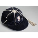 England replica football representative cap, navy velvet cap with silvered tassel and braiding, with