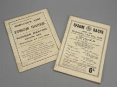 Epsom Derby racecards for Signorinetta in 1908 and for Blue Peter in 1939, 3rd June 1908 and 24th