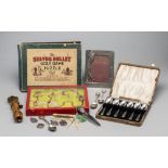 Collection of sporting memorabilia,  comprising a set of six Walker & Hall silver teaspoons,