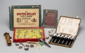 Collection of sporting memorabilia,  comprising a set of six Walker & Hall silver teaspoons,