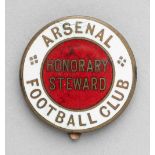 Arsenal Football Club Honorary Steward's badge, in gilt-metal & enamel, original button hole