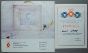 Sarajevo 1984 Winter Olympic Games participant's diploma, unawarded; sold together with an