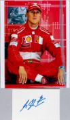 F1 motor racing signed card and photograph of Michael Schumacher