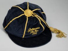 Rothmans All Stars XI cap awarded in 1992, navy velvet cap with gilt tassel and braiding,