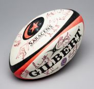 Saracens squad-signed Gilbert rugby ball, circa 2003, signed in black marker pen by approximately 20