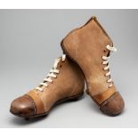 CERT brand vintage football boots circa 1920s. Adult-sized UK boots are stamped size 9 on the