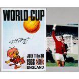 Geoff Hurst signed World Cup 1966 reproduction poster, 22 by 16in., includes signed photograph 16 by