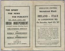 Republic of Ireland (FA of Irish Free State) programme, first ever home football international v