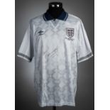 Paul Gascoigne signed white England World Cup 1990 limited edition retro jersey, Umbro short-sleeved