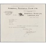 George Allison 1934 Arsenal F.C manager: rare and very early post-Chapman era original one-page