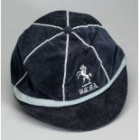 Two County Football Association representative caps, Kent County F.A., navy velvet with light blue
