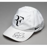 Roger Federer signed white Credit Suisse/RF cap, white cap with RF emblem, embroidered with