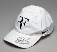 Roger Federer signed white Credit Suisse/RF cap, white cap with RF emblem, embroidered with