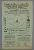 Millwall v West Ham United World War One programme, 23rd September 1916, single-sheet programme