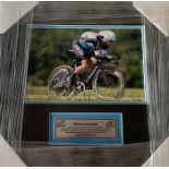 Mark Cavendish (UK) signed Tour De France 8 by 10in. action photograph, professionally framed /