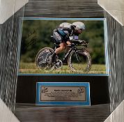 Mark Cavendish (UK) signed Tour De France 8 by 10in. action photograph, professionally framed /