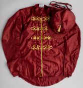 Qatar Racing silks, bears Allertons maker's neck label, claret jacket with gold braid and gold