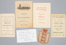A group of memorabilia originally owned by Alf Baker of Arsenal FC,  comprising an England shirt