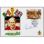 BOBBY CHARLTON WORLD CUP MEXICO 1986 AUTOGRAPHED FOOTBALL FIRST DAY COVER, ORIGINAL FOOTBALL FIRST