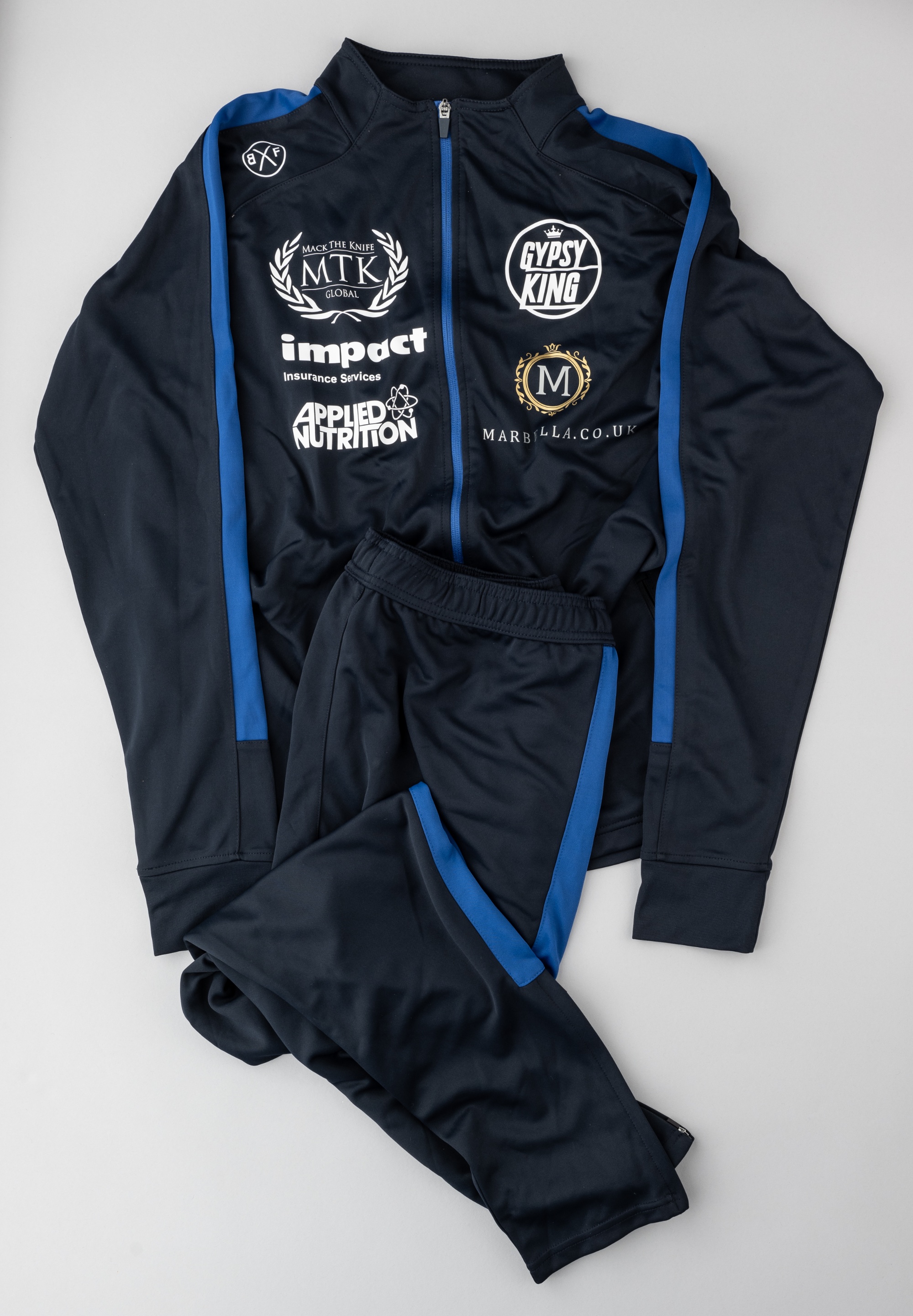 Tyson Fury navy & blue pre-fight tracksuit worn for the Deontay Wilder I fight held at Staples