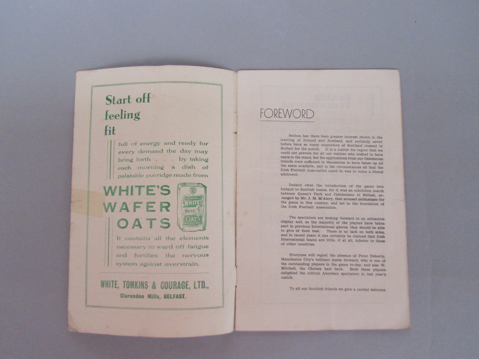 Northern Ireland International programmes, both played at Windsor Park Belfast, 1933-34 played on - Image 6 of 15