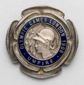 London 1908 Olympic Games Umpire badge, the silvered bronze badge featuring the head of Athena