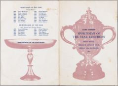 1962 SPORSTSMAN OF THE YEAR AUTOGRAPHED MENU INC: MARY RAND, BRIAN PHELPS, TERRY DOWNS, JOHNNY