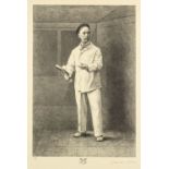 A print and three books of real tennis interest, engraved portrait of the player Charles Delahaye