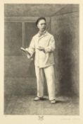 A print and three books of real tennis interest, engraved portrait of the player Charles Delahaye