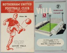 Football League Cup Final programmes for both legs played at Rotherham, 22nd August and at Aston