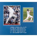 ANDREW ‘FREDDIE’ FLINTOFF AUTOGRAPHED PHOTOGRAPH MOUNTED DISPLAY, COMPRISING TWO COLOUR