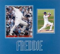 ANDREW ‘FREDDIE’ FLINTOFF AUTOGRAPHED PHOTOGRAPH MOUNTED DISPLAY, COMPRISING TWO COLOUR