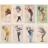 GOLF: COLLECTION OF EIGHT (8) 1977 GOLF CARICATURES BY TIM HOLDER AND STEPHEN SPENDER, SIX (6)