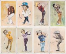 GOLF: COLLECTION OF EIGHT (8) 1977 GOLF CARICATURES BY TIM HOLDER AND STEPHEN SPENDER, SIX (6)