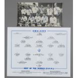 England team-signed b&w photograph from the F.A. Centenary Match v Rest of the World at Wembley,