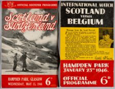 Scotland v Belgium football programme, played at Hampden Park, 23rd January 1946, sold with v