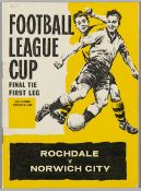 Very rare 1962 Football League Cup Final programme for first leg Rochdale v Norwich City, played