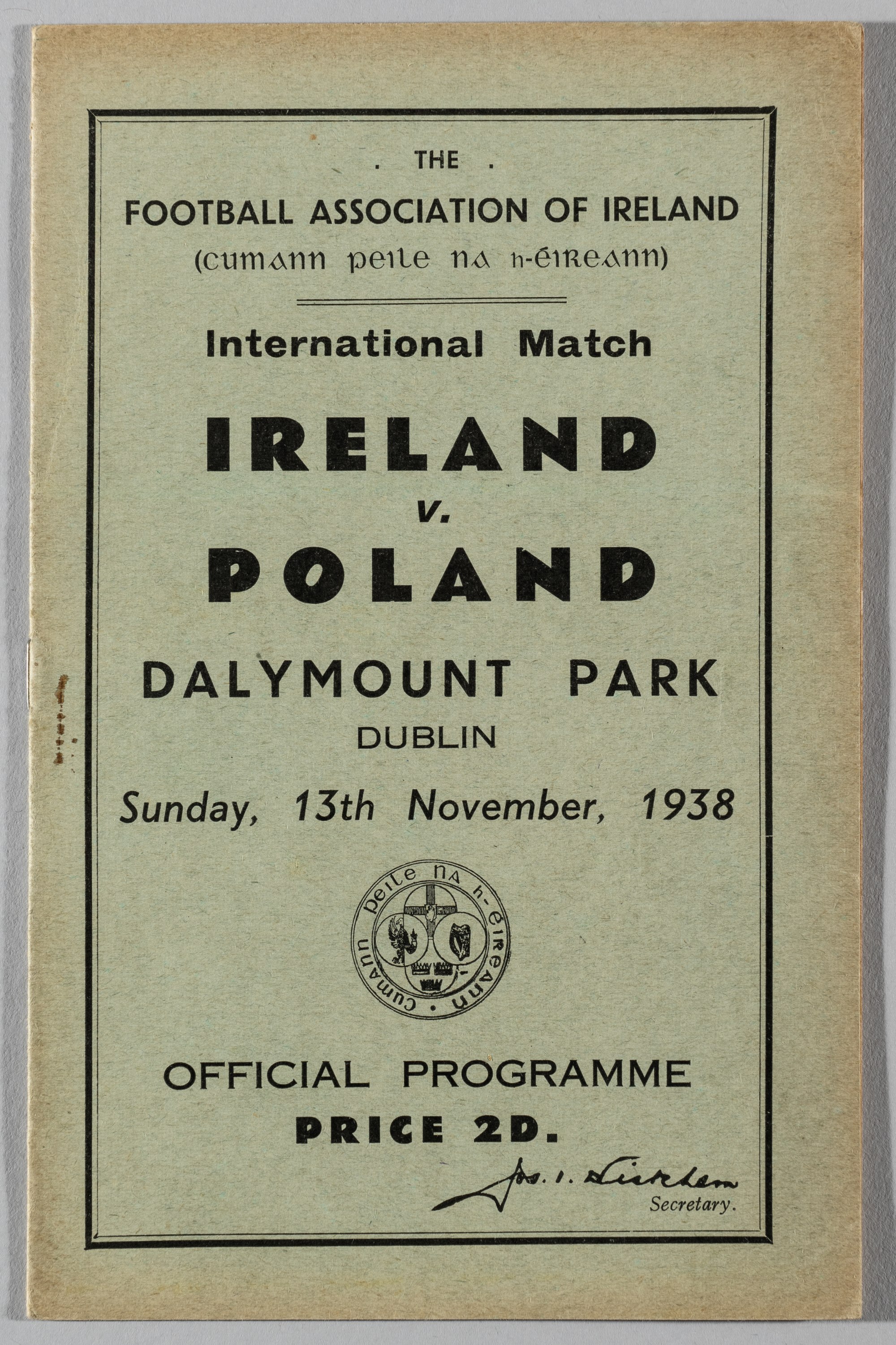 Republic of Ireland (FA of Ireland) v Poland programme, played at Dalymount Park, 13th November