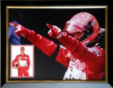 Michael Schumacher seven time F1 World Champion signed and framed display, measuring 69 by 55cm.,