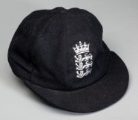 England Cricket home series test representative cap, navy wool cap embroidered with England three