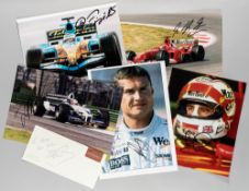 Five F1 racing stars signed photographs, comprising Michael Schumacher, Nigel Mansell, Juan Pablo